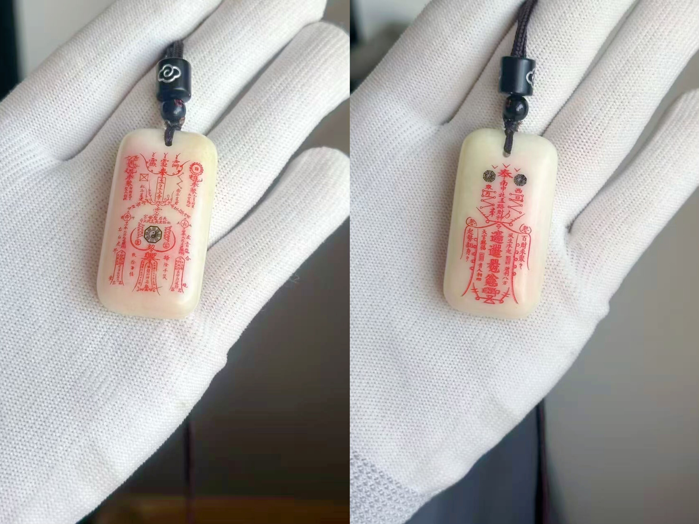 道家玉皇上帝五路财神吊坠天然岫玉雕刻朱砂招财护身平安挂件