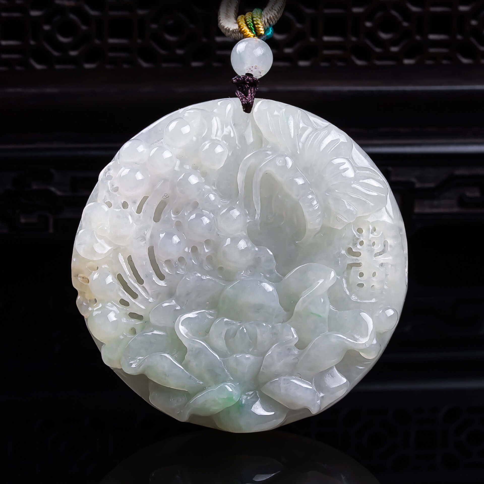 天然a货翡翠富贵吉祥加厚精工玉石种老高冰挂件吊坠玉佩玉美