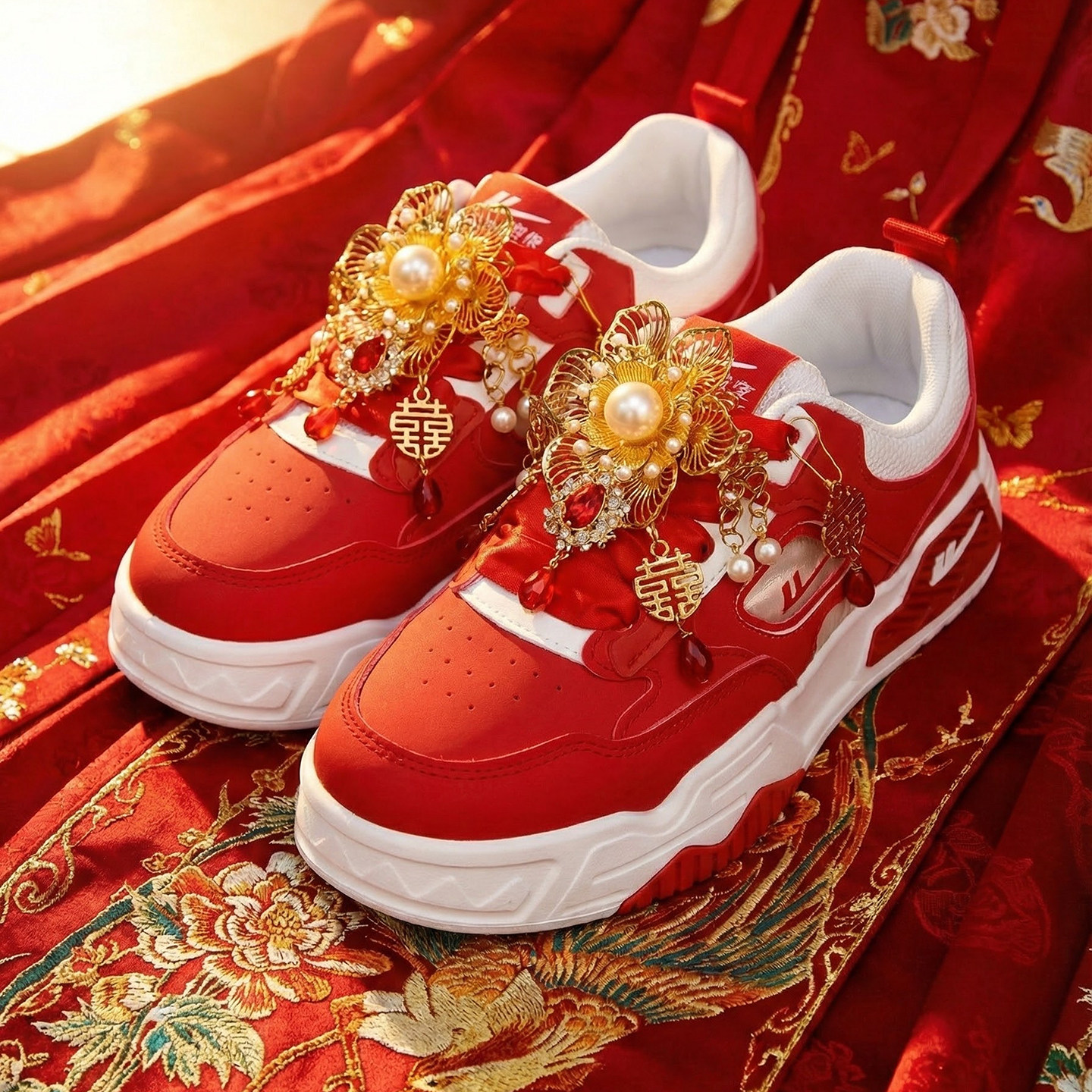红色婚鞋新娘秀禾婚纱两穿女鞋平底板鞋出嫁中式婚礼厚底不磨脚,女鞋,休闲板鞋,淘宝优惠券,粉丝福利购,淘宝优惠卷