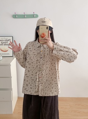 新款女装翻领门襟本布花边印花长袖磨毛显瘦休闲打底衬衣01819