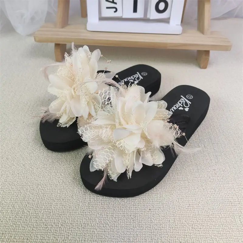 2025新款人字拖女夏季中跟外出海边拖鞋女防滑厚底外穿花朵沙滩鞋,女鞋,人字拖,淘宝优惠券,粉丝福利购,淘宝优惠卷