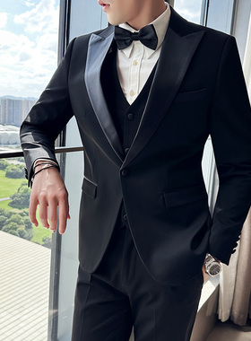 新郎塔士多西服男套装修身伴郎结婚正装礼服商务休闲戗驳领小西装