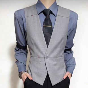 一粒扣轻奢男商务修身马甲魔术调酒师桌球会所工作服痞帅西装背心