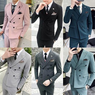 礼服三件套小西装 英伦风痞帅西服套装 男修身 双排扣正装 潮流 男韩版