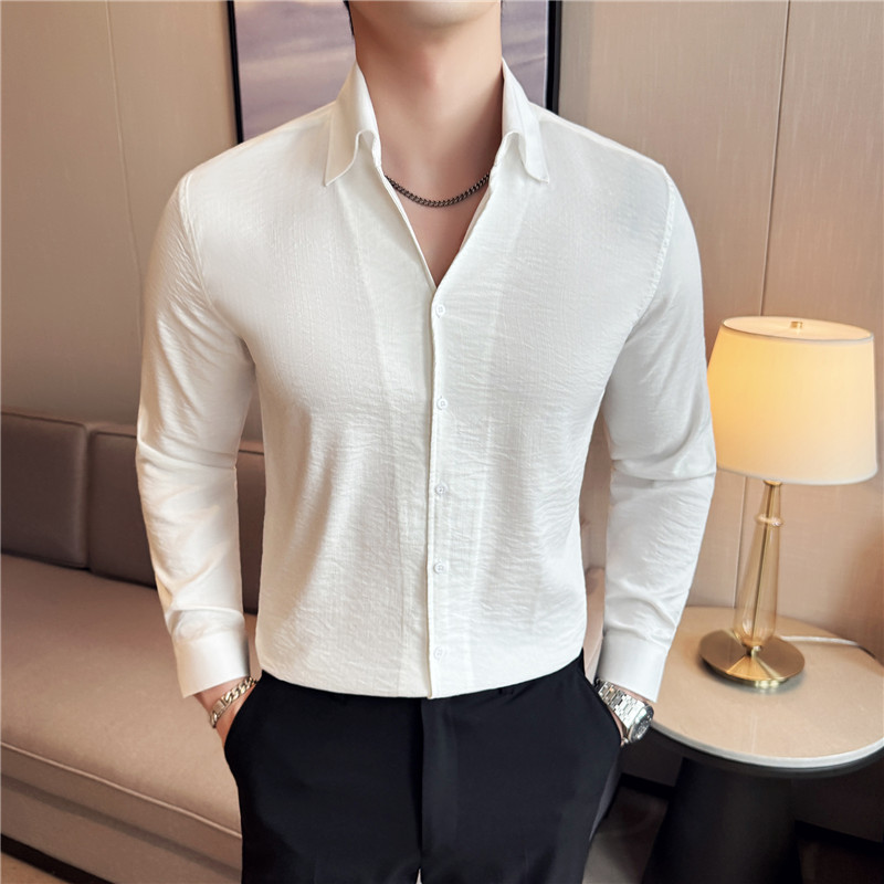 棉麻薄款透气衬衣男痞帅V领休闲