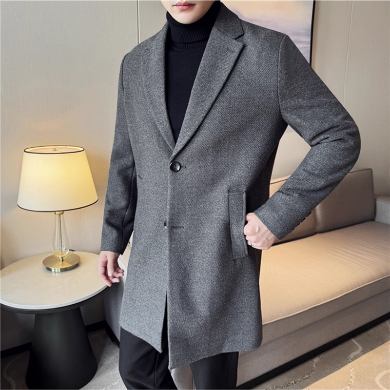 高级感加厚夹棉男士毛呢大衣商务通勤西装风衣中长款休闲呢子外套
