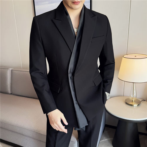 那不勒斯西装男高级感两件套设计感主持人飘带装饰礼服西服男外套