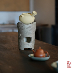 仿古做旧松竹开窗碳炉 古朴文人气围炉煮茶 薄胎煮茶壶
