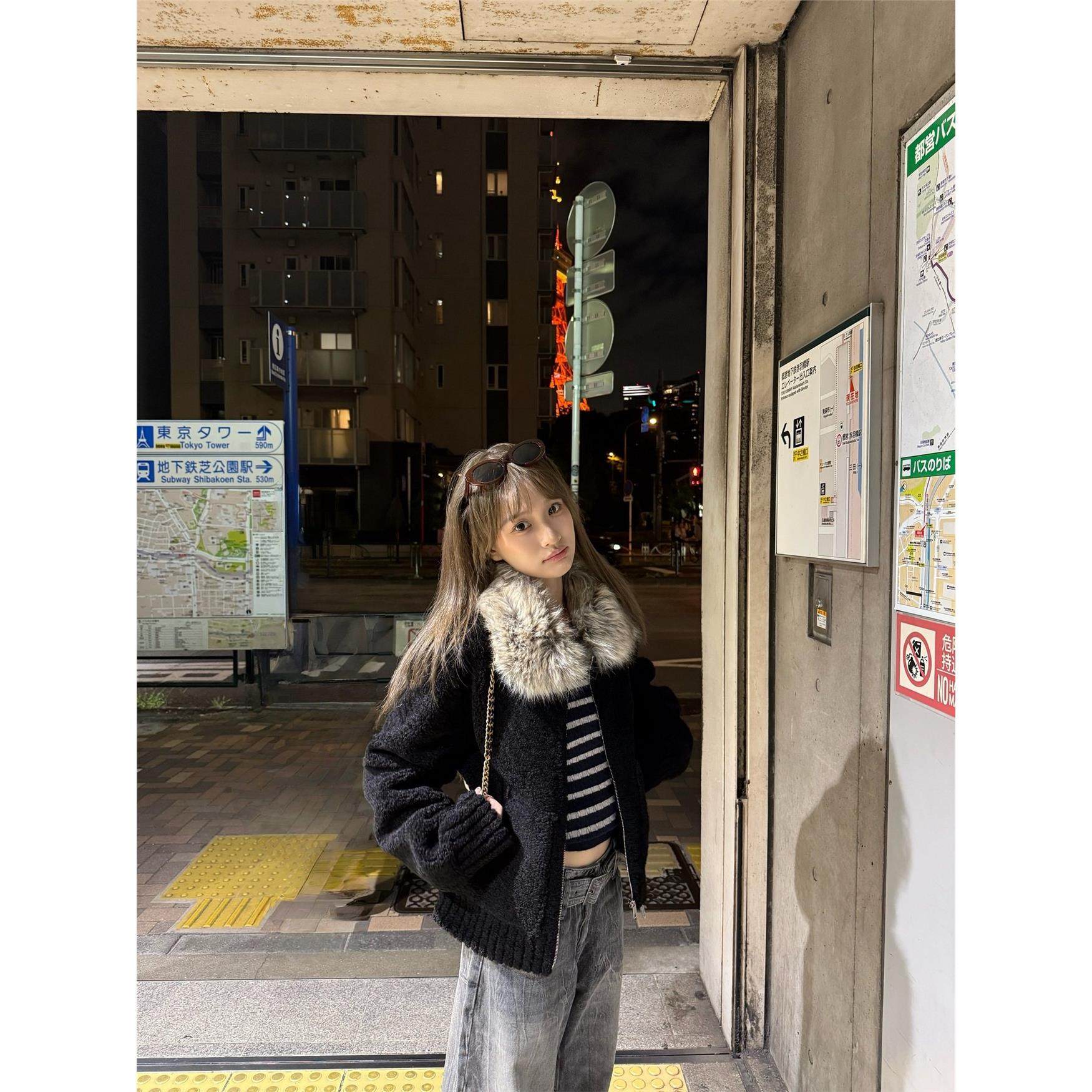 CEEYOU【10/20 20:00 新品限时95折】定染毛领小颗粒羊羔毛外套冬