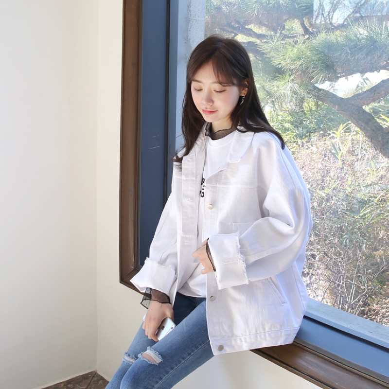 2018春秋季新款韩版宽松学生白色牛仔外套显瘦原宿风短款女装上衣
