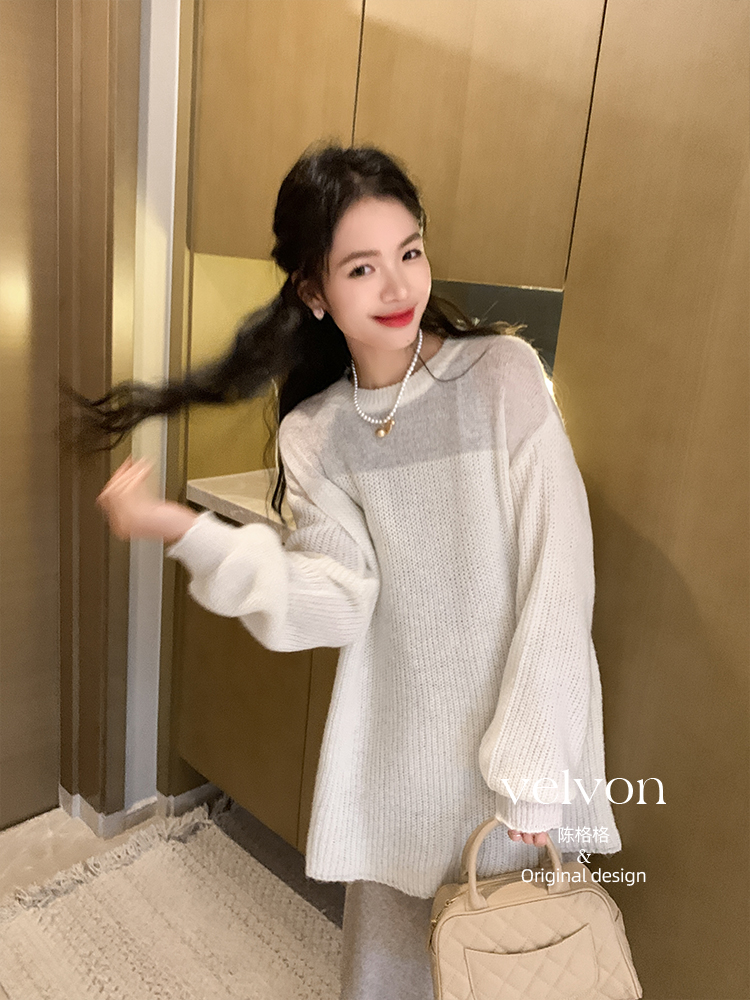 【陈格格】2024春新品慵懒风针织上衣温柔套头宽松毛衣纯欲罩衫女