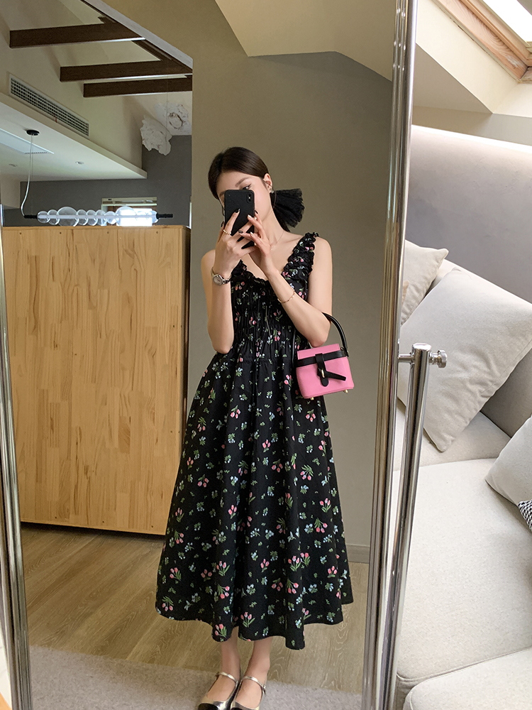 【陈格格】温柔郁金香~法式背心裙精致碎花吊带无袖连衣裙长裙夏