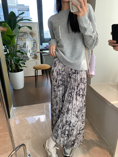 【陈格格】水墨落日~晕染印花复古新中式半身裙垂感显瘦百褶裙