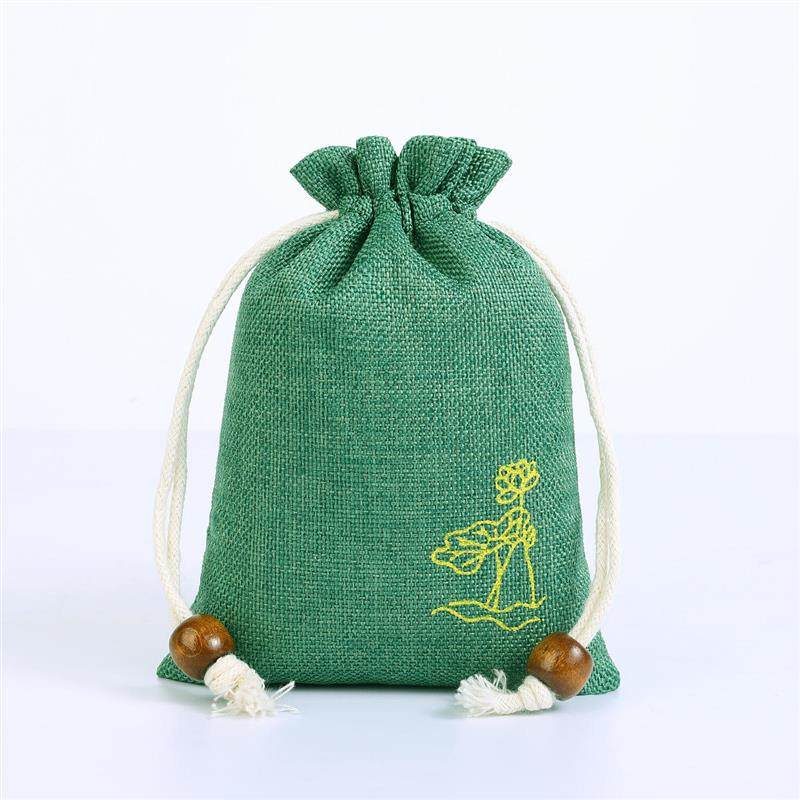 麻布束口袋细麻荷花抽绳束口袋佛珠首饰包装袋抽绳小布袋文玩爆款