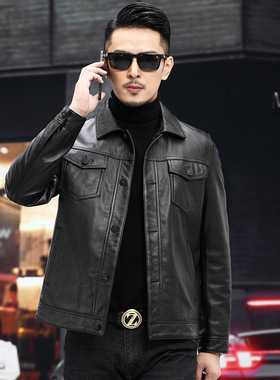 BL-DK6885男式2021秋季新款翻领头层牛皮真皮皮衣男