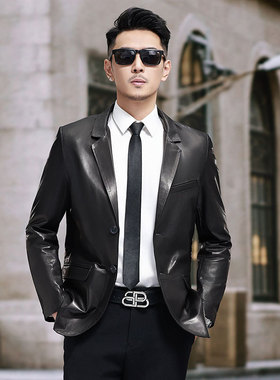 源头厂家秋冬新款真皮皮衣男山羊皮西装高端休闲海宁皮草外套西服