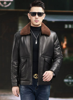 真皮羽绒服男士羊毛翻领可脱卸山羊皮中年商务休闲冬季保暖皮衣