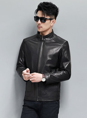 皮衣男士外套2024秋季新款港风韩版潮真皮皮夹克立领山羊皮机车
