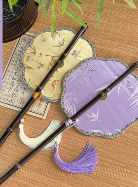 长柄腰扇古风手工扇子折叠小巧便携女旗袍汉服团扇舞蹈专用中国风