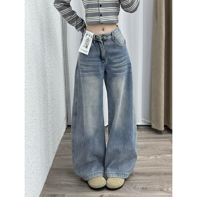 美式复古刺绣弯刀牛仔裤女