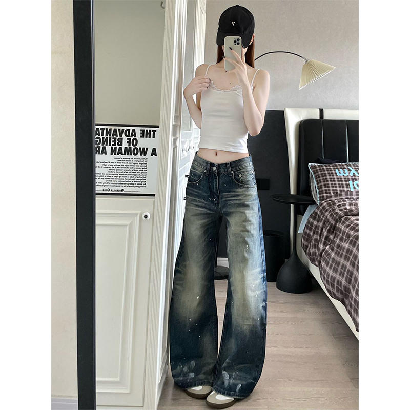 高个子加长高街泼墨显瘦牛仔裤