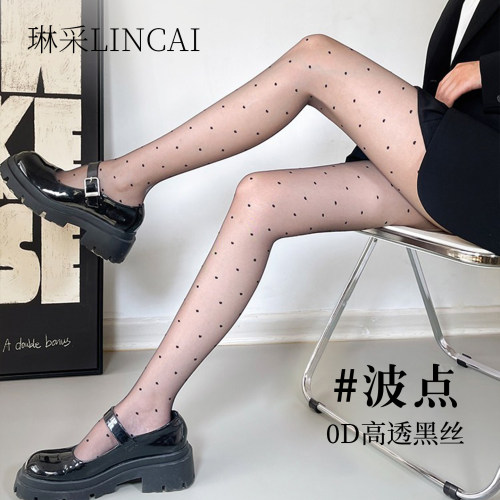 琳采复古波点超薄黑丝波点连裤袜