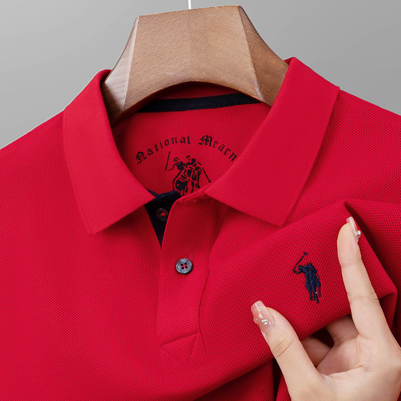 保罗短袖t恤男高端纯棉男装衣服刺绣新款品牌红色本命年男士上衣t