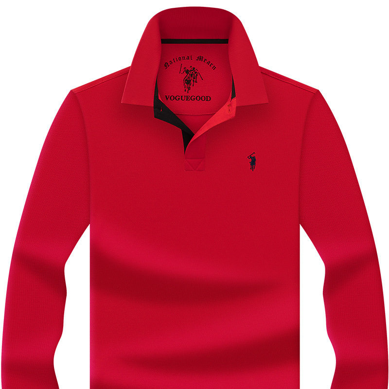 保罗马标刺绣t恤男长袖丝光棉polo衫春秋休闲翻领秋衣上衣体恤男t