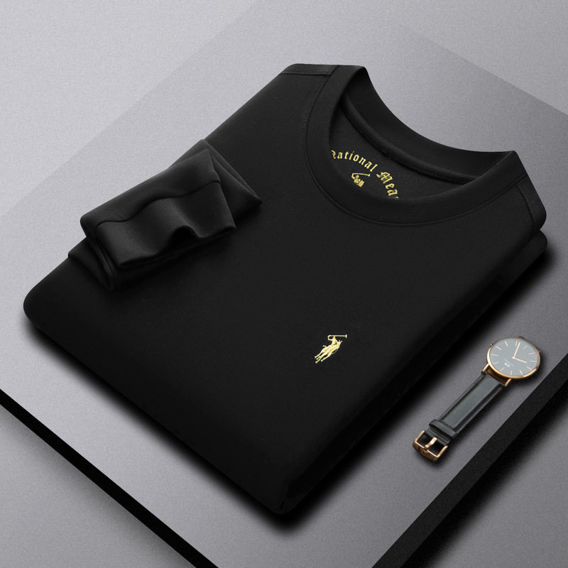 保罗男士白色长袖T恤男空气尾重磅圆领上衣春秋内搭打底衫卫衣男t