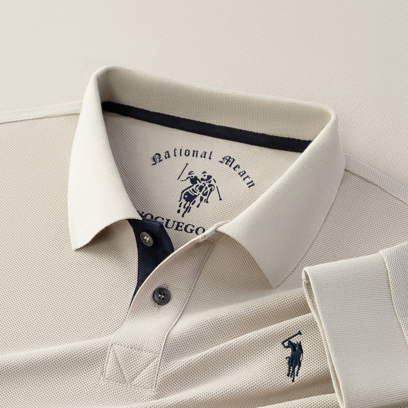 保罗风POLO衫男长袖春秋季新款商务休闲纯色t恤男士中年纯棉T恤衫