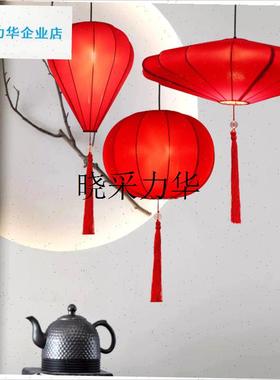 新中式中国风吊灯餐厅酒店灯笼茶D楼过道布艺吊灯东方红色装饰灯l