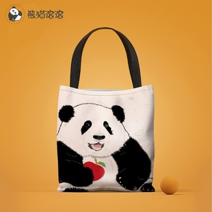 熊猫花花果赖生日定制帆布袋可爱印花熊猫滚滚 大熊猫苹果花花