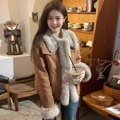 2025新款 毛毛棉衣棉服 美拉德复古棕色牛仔外套女秋冬慵懒加厚短款