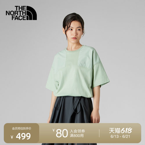 北面UE女宽松舒适拼接短袖T恤