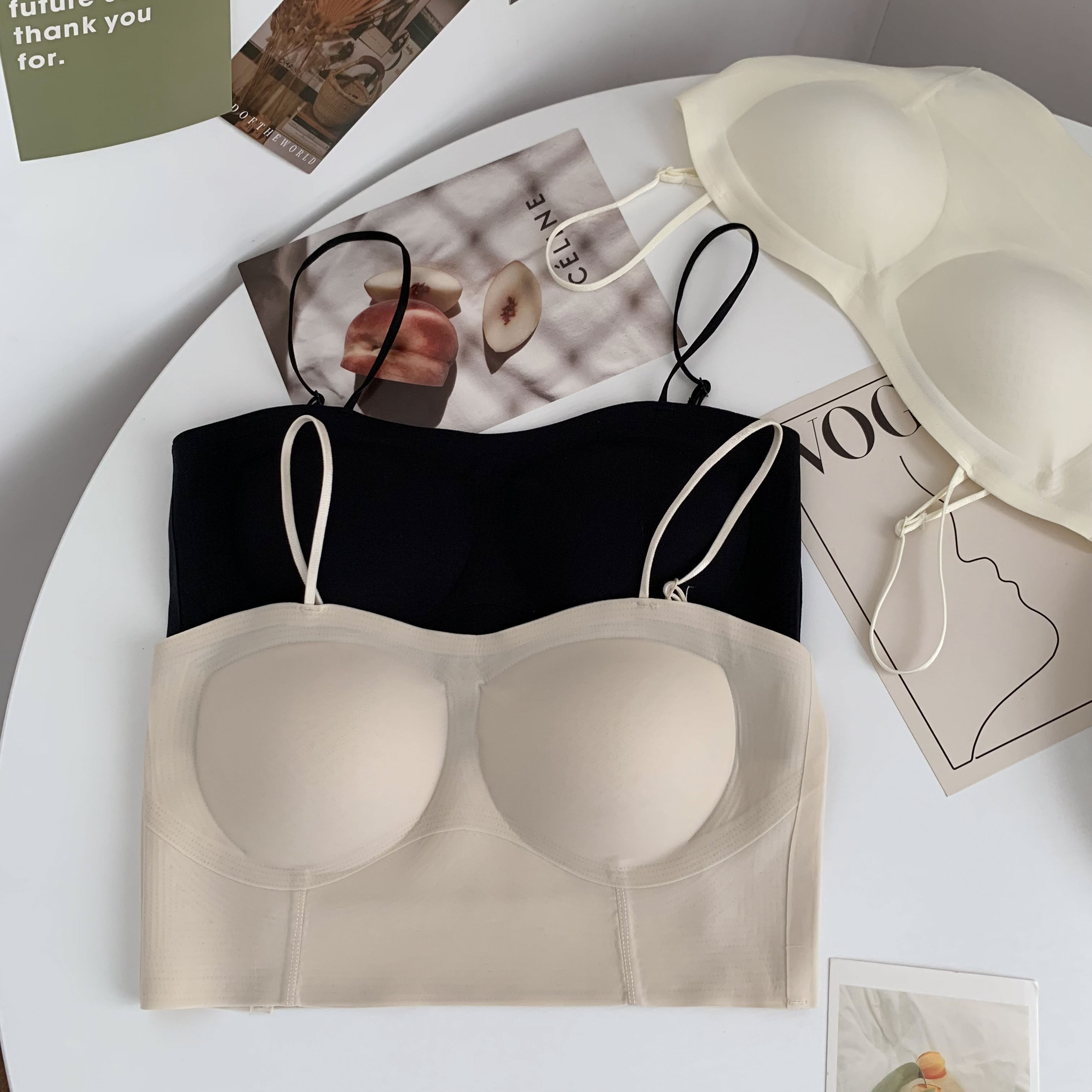 聚拢防走光轻薄冰丝无痕吊带女士一片式细肩带无钢圈背心裹胸美背