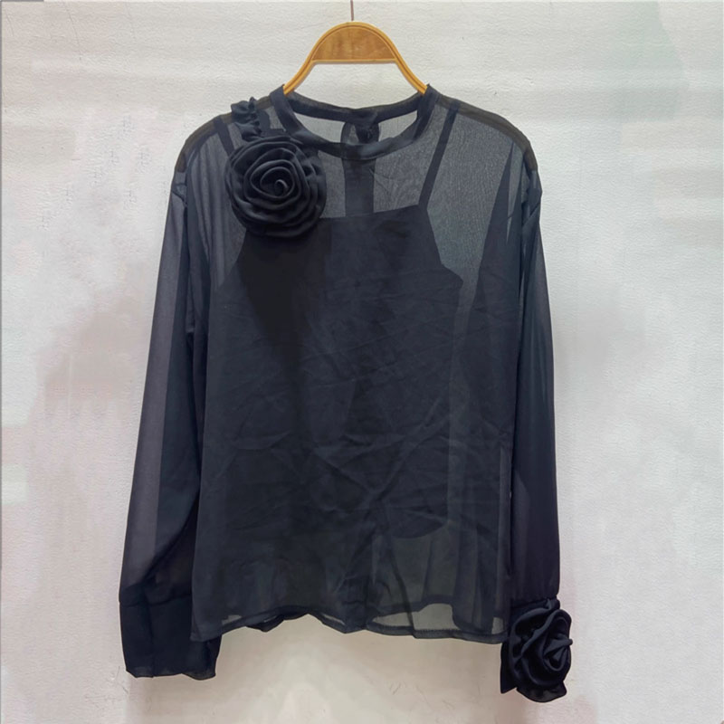 甜美立体花朵粉色衬衫女秋季显瘦百搭高端时尚洋气设计感小众上衣