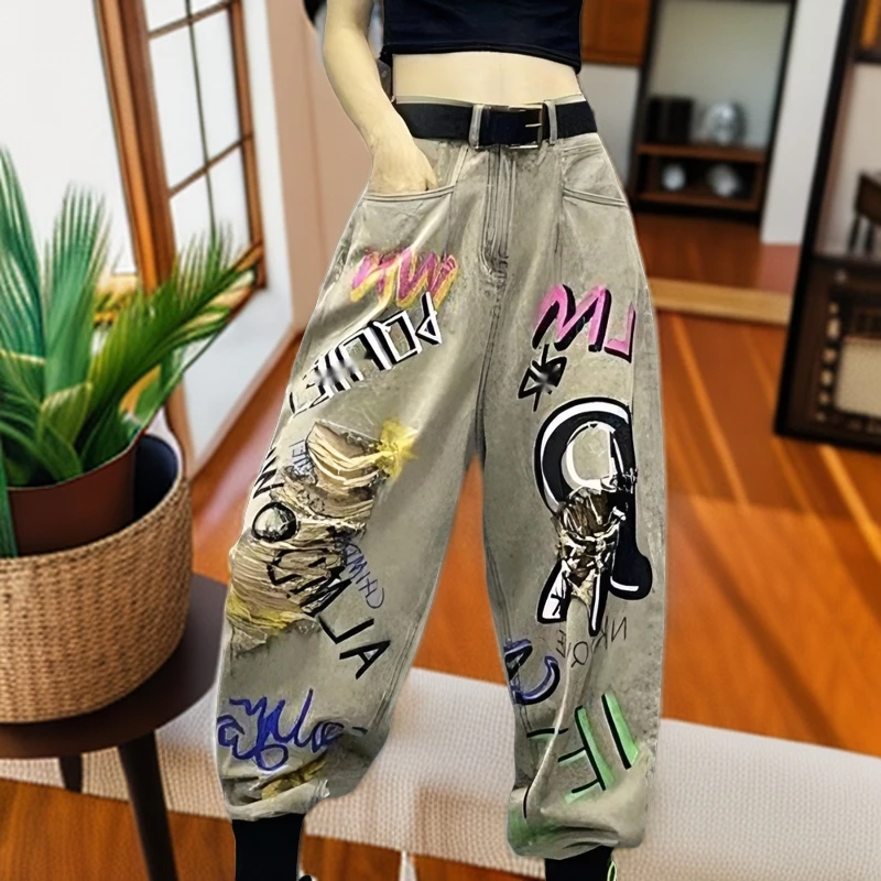 设计感潮流个性印花迷彩牛仔裤