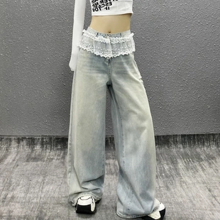 女设计感宽松直筒阔腿裤 春季 显瘦水洗牛仔裤 2025新款 今年流行爆款