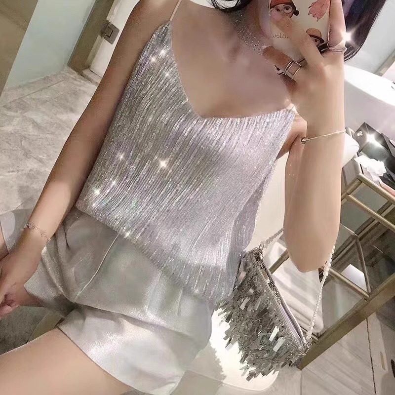 珠片打底上衣女士亮片背心外穿图片