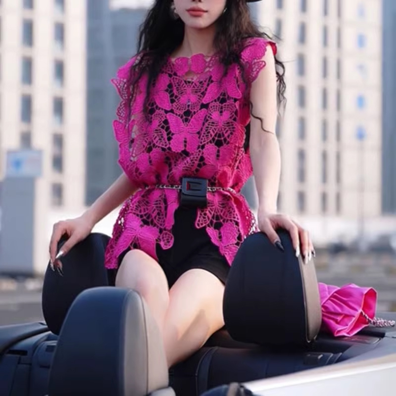 蝴蝶图案镂空蕾丝马甲背心高级感2025年秋季新款宽松坎肩无袖马夹