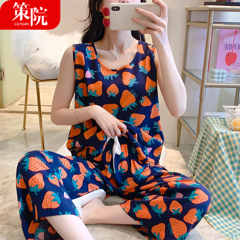 网红女士夏季薄款短袖睡衣棉绸