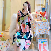 长裙 棉绸睡裙女士夏天人造棉睡衣宽松学生连衣裙绵绸薄款 韩版 长袖