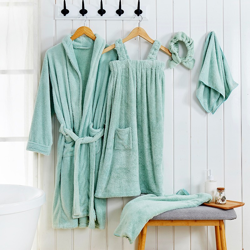 日本速干珊瑚绒非纯棉冬季浴袍