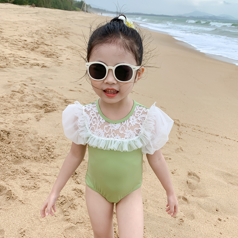 儿童泳衣女童ins韩国蕾丝洋气宝宝连体泳装女孩中小童度假游泳衣