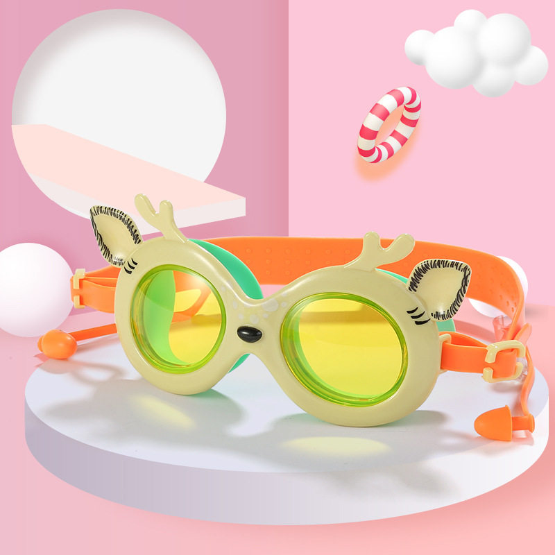 儿童泳镜卡通女童游泳眼镜耳塞一体大框高清防水防雾男童游泳装备