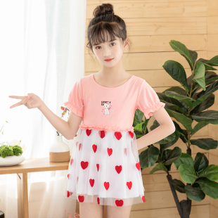 2020新款 游泳衣 儿童泳衣女女童宝宝蕾丝小中大童女孩分体公主裙式