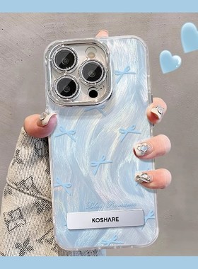 蓝色蝴蝶结适用vivox200s手机壳x300pro女s30/20新款18全包s17e简约y500小众iqoo13镜头膜neo9外壳z10turbo