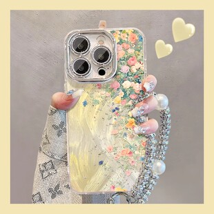 淡黄色草丛适用苹果17air苹果16promax手机壳支架iphone14plus高级感15外壳11可爱12女13pro全包镜头膜xs新款