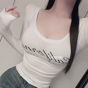 性感女人味V领字母长袖 LU351辣妹纯欲风 T恤上衣bm 正品 韩国代购