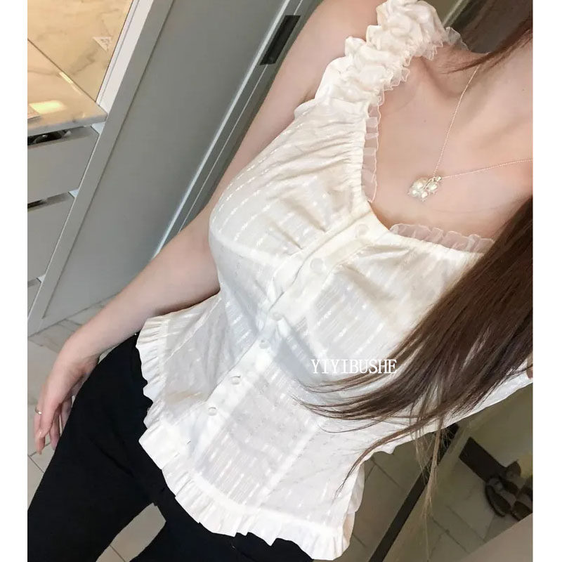 温柔女人味蕾丝花边无袖衬衫上衣